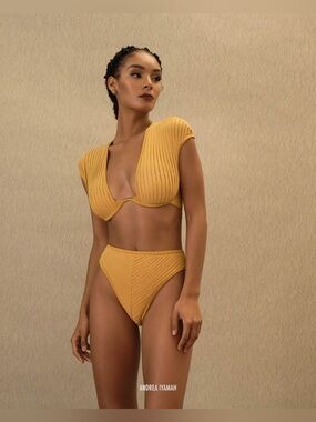 NWT Andrea Iyamah Pura High Rise Bikini Bottom in Mustard Size M